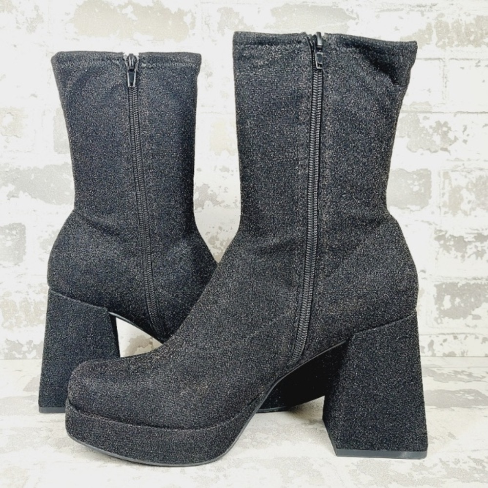New Abound Steffie Glittery Black Heeled Boots Booties Women’s Size 8 Y2K style - Picture 7 of 9
